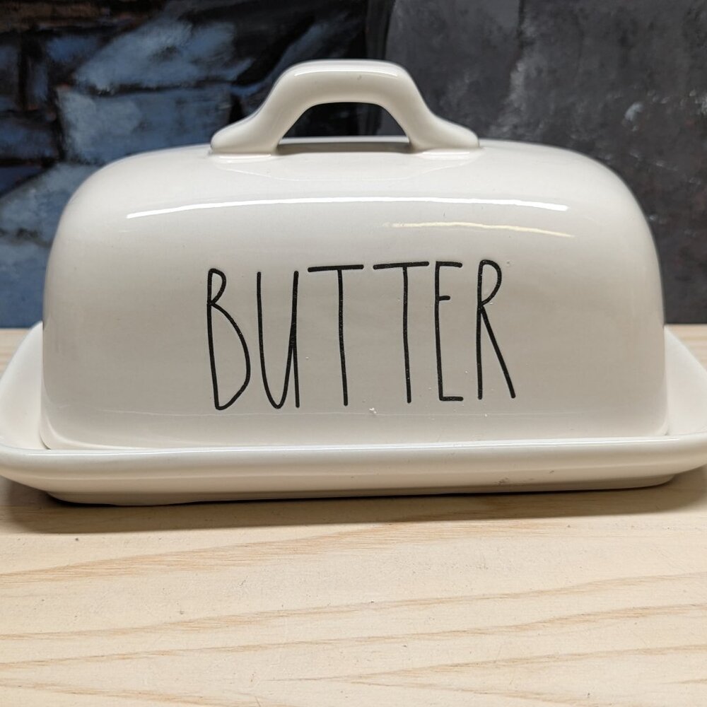 Rae Dunn BUTTER Dish Farmhouse Large Size Artisan Collection Magenta With Lid